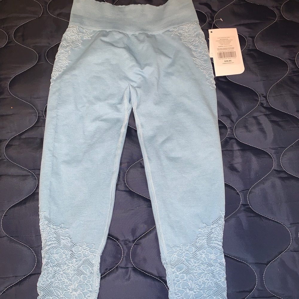 Fabletics Capri Leggings (blue with lace)